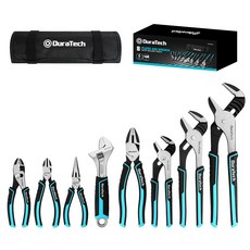DURATECH 8피스 다용도 니퍼 펜치 세트(롱노즈+니퍼+슬립 조인트+파이프 플라이어+라인맨 플라이어) 보관가방 포함 다양한 수리가공 DIY작업 적용, 1세트