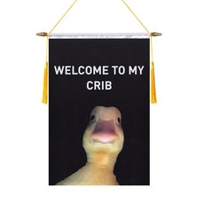 TMHTMH 45.7 x 30.5cm(18 x 12인치) Welcome to My Crib 벽 배너 깃발 나무 걸이 폴 및 더블 새틴 마감 재미있는 걸이 깃발 집 학교, TMHTMH 45.7 x 30.5cm(18 x 12인치