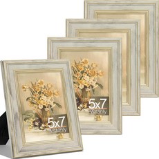 Vittanly27.9x35.6cm11x14인치사진액자4개세트 벽마운트용빈티지사진프레임 매트포함디스플레이20.3x25.4cm8x10인치사진또는매트없음 27.9120922, 5x7, 디스트레스드 화이트
