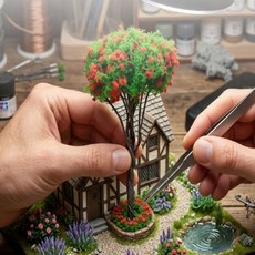 어반블루 꽃나무모형 활엽수빨강꽃 디오라마, H=65mm