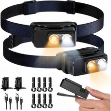 Cotoala 헤드램프 충전식 2PCS 모션 센서와 화이트 웜 라이트가 장착된 초밝은 LED 8가지 모드 마그네틱 베이스 IPX7 방수 헤드라이트 캠핑 하이킹 낚시용 이마 하드, Cotoala 헤드램프 충전식 2PCS 모션 센서와 화