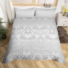 EROSEBRIDAL 블랙 골드 고딕 이불 커버 빈티지 시대 세트 다마스크 커버 킹 고스 3피스 꽃무늬 침대 빅토리아 바로크 침구 꽃 이국적인 보헤미안, Toddler(No Comforter), Silver Gray
