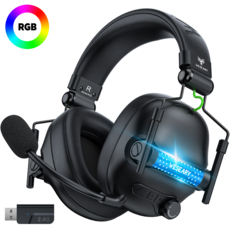 WESEARY 무선 게이밍 헤드셋 WG2 가상 7.1 채널 2.4G 저지연 초경량 3D 사운드 RGB 노이즈 캔슬링 마이크, 올블랙