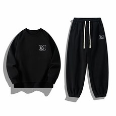 雙面搖粒絨加絨加厚圓領衛衣束腳褲套裝