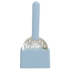 有才寵物商店 雙色拼接貓砂鏟套組 實木柄塗層貓砂鏟 直紋快速漏沙金屬貓砂鏟, 1個, 有喵病 雙色拼接貓砂鏟套組-白藍