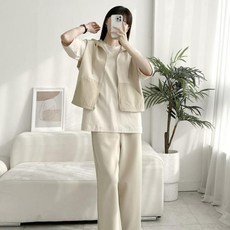 옷자락 여자 캐쥬얼 크롭 후드집업 백셔링 무지 일자 조끼