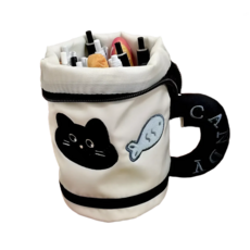 레아채 스탠드형 파스텔 머그 필통, 1개, 생선고양이머그