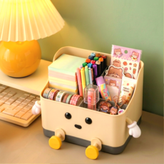 수납연구소 귀여운 책상 수납 정리함 데스크 오거나이저 수납함 팬꽂이, 1개, 크림+앉아있는 수납함