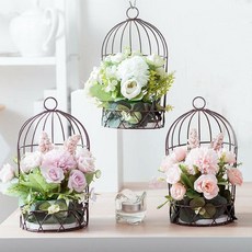 鳥籠造型鐵藝花盆 - 復古鳥籠多肉植物花器，手工做舊，室內外兩用庭園裝飾造景花架, 1個