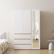 바로방가구 이븐 터치 빅수납 전신거울 서랍 옷장 1200세트 드레스룸 시스템장, 화이트