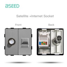BSEED 벽 조명 기능 TV 소켓 패널 유리 부품 스위치 CAT5 EU 콘센트 전원 DIY 회색 USB, 220V용, ST CAT5 Part