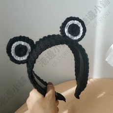 萌髮飾 可愛髮箍 大眼睛髮圈 青蛙髮圈 洗臉髮帶 頭箍, 1個, 黑色