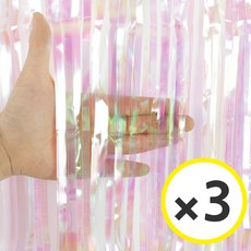생일파티 용품 파티커튼 42컬러 홀로그램/새틴 무광/파스텔/샤이니 포토존 소품 은박 수술 가랜드 커튼 [에브리띵스마일], 홀로그램 투명핑크, 3개