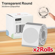 2인치 포켓 미니 열전사 프린터 무선 바코드 라벨 메이커 블루투스 휴대용 접착 사무실 상업, 2Rolls Clear 30mm