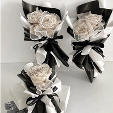 Floraflower 韓系黑白永生花束 高級禮物 情人節告白精選, 1朵