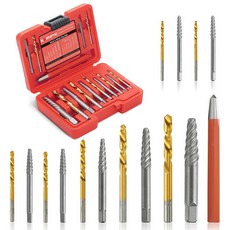 15피스 나사 추출기 키트 37# Cr-Mo 및 6542 Hss 스틸 코발트 왼손 드릴 비트 세트 깨진 볼트 둥근 너트 제거용 센터 펀치가 있는 Ez Out 스트립 세트, 1개