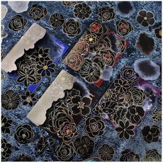 [ 940469 ] Dwpetzo 저널링 성인용 고딕 PET 스티커 120개 금박 가장자리가 있는 블랙 로즈 플라워 스크랩북 정크 저널 부조 콜라주 플래너 카드 제