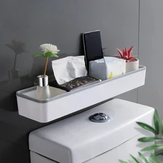 Wall Hanging Toilet Bathroom Storage Cabinet Rack Punch Free Multifunctional Artifact Above Shelf Or, 01 gray