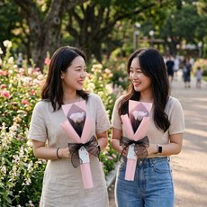 무티스튜디오 핑크 블랙라인 퀸장미 한송이 꽃다발 로즈데이 여자친구 생일 꽃다발, 2개, 장미한송이꽃다발