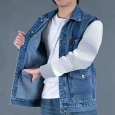 besteffie 남성 데님 조끼 캐주얼 스타일 봄 여름 버튼 포켓 남성 데님셔츠 오버핏 아우터 K81