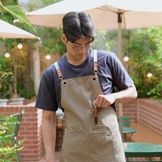 방수 앞치마 주방 카페 목공 공방 옥스포드 이중 포켓 펜꽂이 X형 앞치마, 1개, 베이지