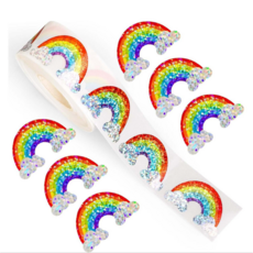 위캔바이 레이저 반짝이 스티커 대용량 원형 롤 포장 꾸미기, 500개, 무지개