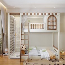 木月實木上下兒童床男女孩雙層滑梯高低床子母床樹屋 高架床 爬梯, 1個, 017A高架床+爬梯（不含下鋪）,1.2*2M