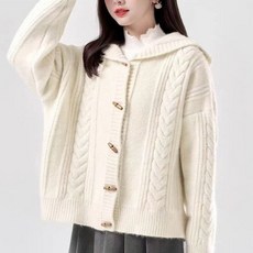 2컬러 떡뽁이 단추 꽈배기 후드 가디건 모자 가디건 간절기 여자 꾸안꾸 꽈배기 여성 니트 긴팔 카디건