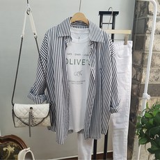 超乎想像的女性海洋豎條紋基本款襯衫