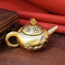黃銅手把壺 旋轉蓋設計 茶藝擺件 桌上工藝品 把玩小物 麻將趣味 客廳裝飾+黃銅把把壺轉轉