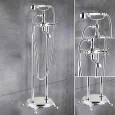 【鼎峰衛浴】立式花灑 花灑套裝 落地式浴缸龍頭 浴缸龍頭 全銅花灑 淋浴花灑 立式龍頭 浴缸花灑式 龍頭電鍍複古, 1個, 電鍍七通款