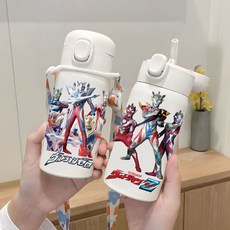 Wendy 奧特曼保溫杯 兒童不鏽鋼水壺 304保溫瓶 吸管式保溫瓶 不鏽鋼吸管, 迪迦奧特曼,420ML(帶掛繩), 1個