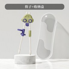學習筷 虎口訓練筷 - 三檔可調兒童學習筷 汽車造型, 1個, 綠色筷子+收納盒