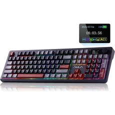스마트 터치 스크린이 장착된 L99 무선 기계식 키보드 트라이 모드 핫 스왑 가능 게이밍 RGB 백라이트 PBT 키캡 개스킷 마운트 크리미 사운드 컴퓨터용 84, Black Red