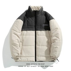 MEMZ 男士撞色拼接寬鬆高領鋪棉外套 保暖舒適 時尚潮流