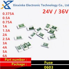 유리관휴즈 자동차 퓨즈 세트 100PCS SMD 0603 퓨징 일회용 24V 36V 0.5A 0.75A 1A 1.5A 2A 3A 5A 6A, [00] 5A, [00] 36V
