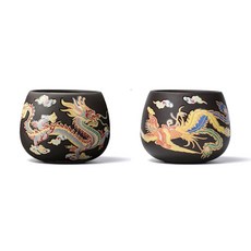 호르메스다르 수제 드래곤 앤 피닉스 색상 변경 보라색 클레이 매직 티포트 -18온스 대형 지샤 중국 공푸 티 세트 애호가 선물 (티포트+2컵), 2Cups