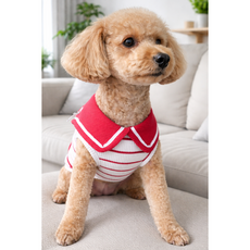 [푸들나무] 마린 스트라이프 티셔츠, 1개, 레드