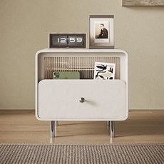 意式極簡輕奢實木牀頭櫃簡約現代法式奶油風儲物櫃黑色皮質牀邊櫃, 白色:40寬40深48高