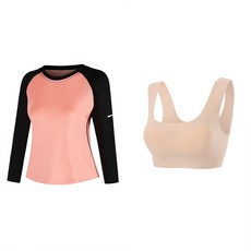 女款瑜珈粉黑色長袖上衣+無痕內衣