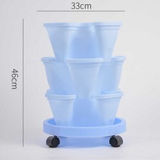 화분 발코니 수직 가꾸기 타워형 인테리어 식물 실내 베란다 이동식 딸기, 4판 블루 트리플 (3개 화분+받침+캐리어 휠), 크다, 1개