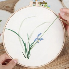 프랑스자수 파우치 꽃 DIY 재료 세트 만들기, 공골 유란 재료 패키지+보조 자수틀, 1개