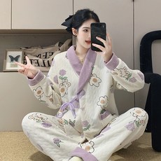 【 臺灣\齣貨 】喜月2025新款鞦鼕月子夾層和服 孕㛿睡衣 産後空氣棉哺乳傢居服套裝【秦小姐精品店】