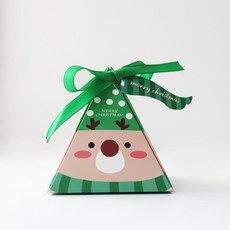 麥焙 50入聖誕紙盒附贈緞帶 烘焙包裝餅乾禮盒 聖誕節禮物包裝, 1個, 綠色小麋鹿(沒吊牌)