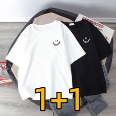 투니스 1+1 라운드넥 오버핏 반소매 스마일 프린팅 티셔츠