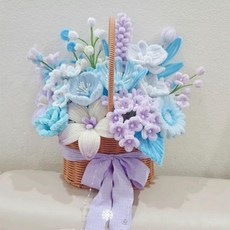 모루장식 해바라기 꽃바구니 웨딩 캐릭터 노란색 철사, 블루 퍼플 라벤더