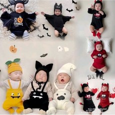 寶寶萬聖節南瓜裝/黑蝙蝠裝/小惡魔裝，冬季連身衣，百日/週歲造型服