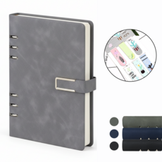 VEXLORA A5 6공 두꺼운 가죽 다이어리 비즈니스 업무용 루스 노트 휴대용 교체 내지 가능, 1개, 그레이