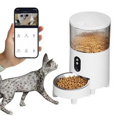 寵物自動餵食器 APP遠程控制 雙鏡頭可視 定時定量 夜視功能 三重防卡糧 雙電源不斷糧, 智能餵食【APP版】白色, 1個, 3L