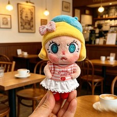 앵그리 몰리 앵그리에너지 시리즈 인형키링 인형 펜던트 인형옷 여름 콜렉션, 14cm 인형옷, 핑크 리본 스트로베리 줄무늬 스커트 세트
